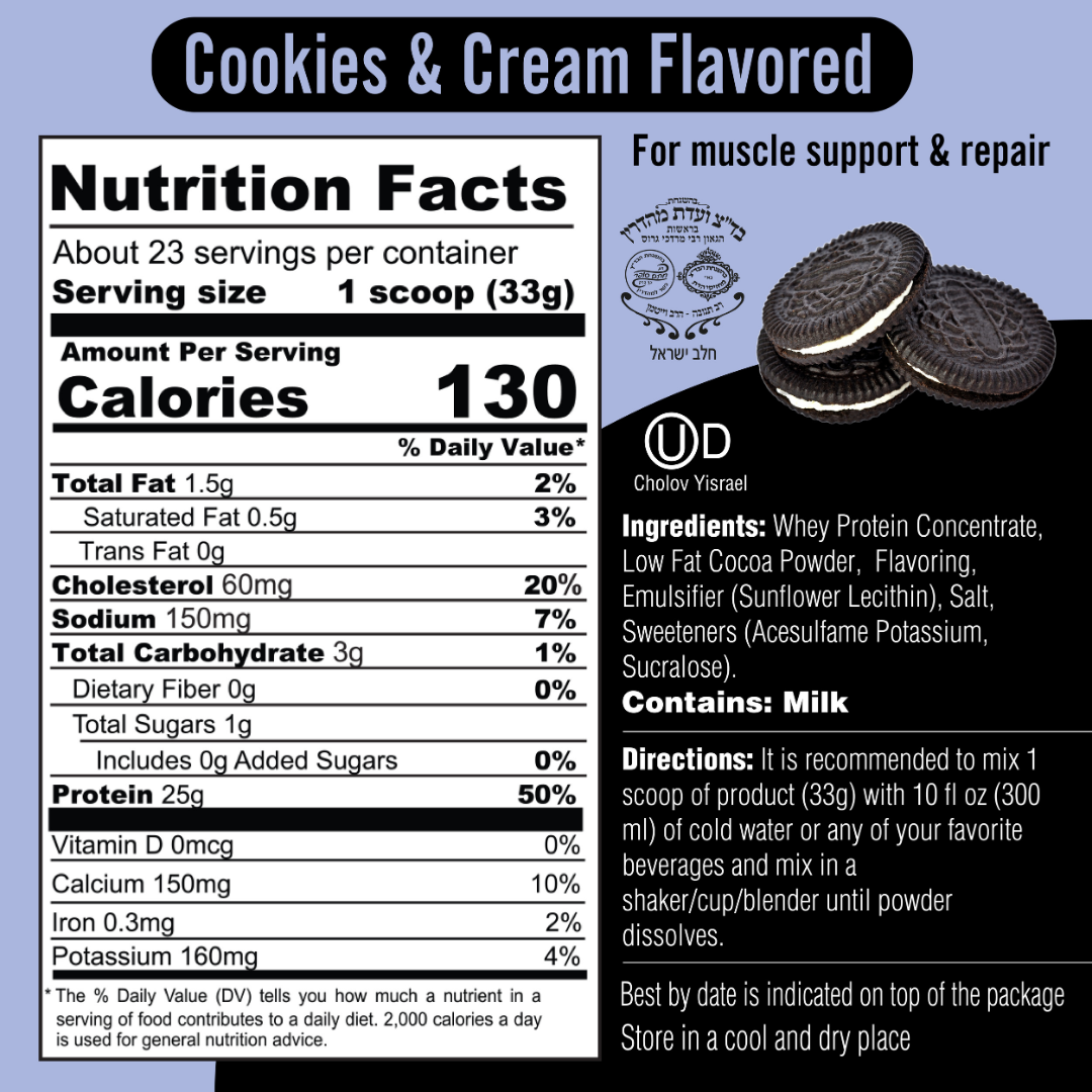 Cookies & Cream Flavored Whey Protein Drink Mix